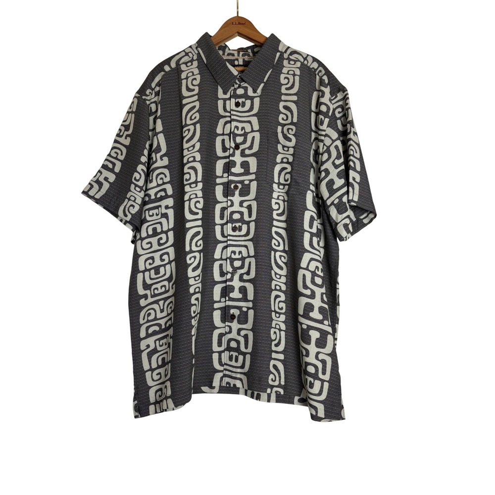 Quiksilver Waterman Barbers Point Grey Tribal‎ Stripe Shirt Mens XXL Comfort Fit
